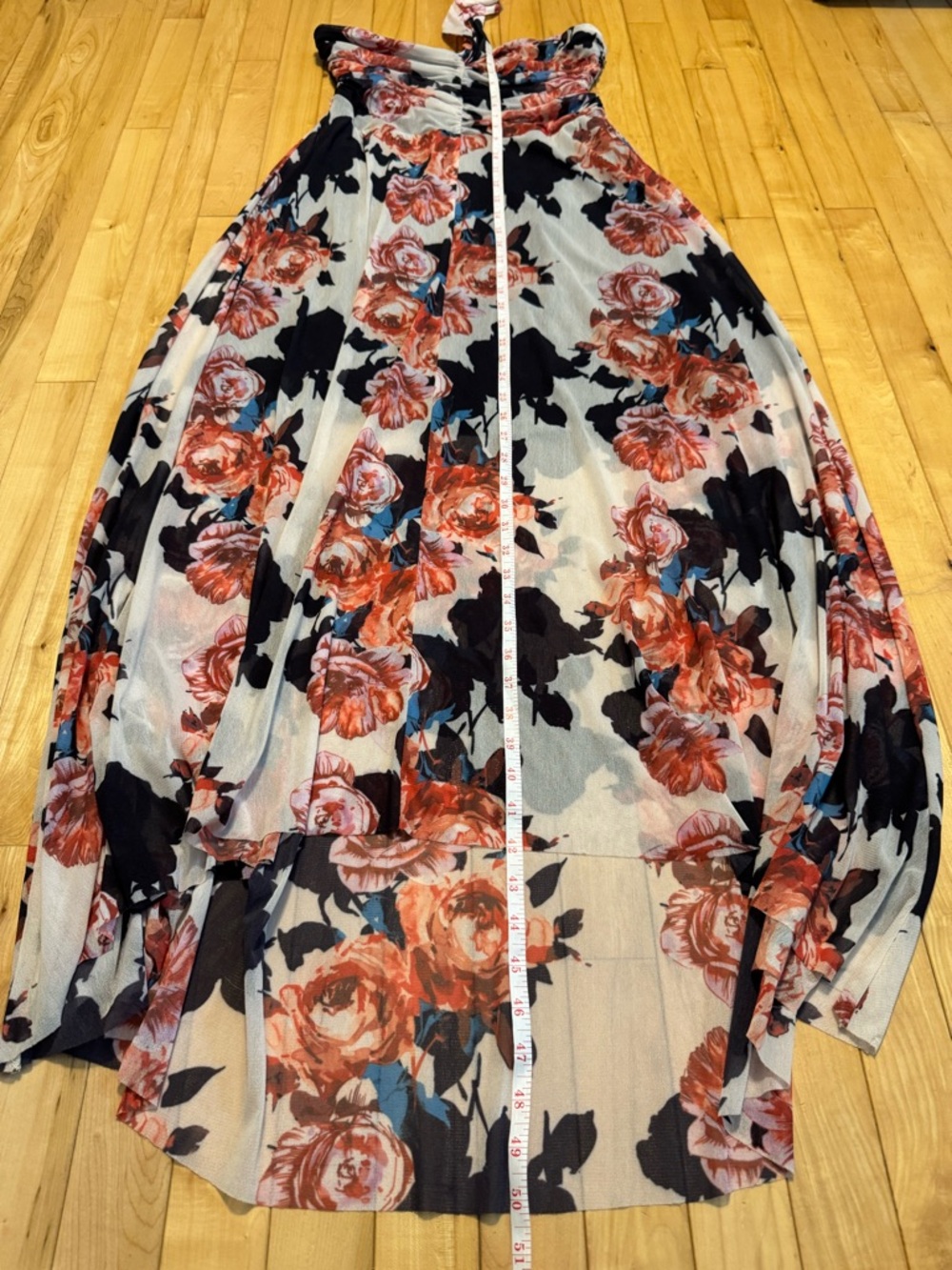 Floral Halter Hi-Lo Dress in White and Rust - Picture 6 of 8